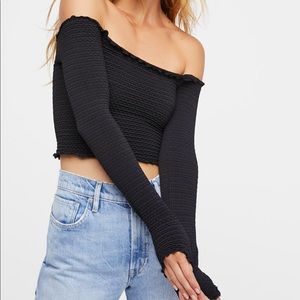Free People Textured Long Sleeve Crop Top